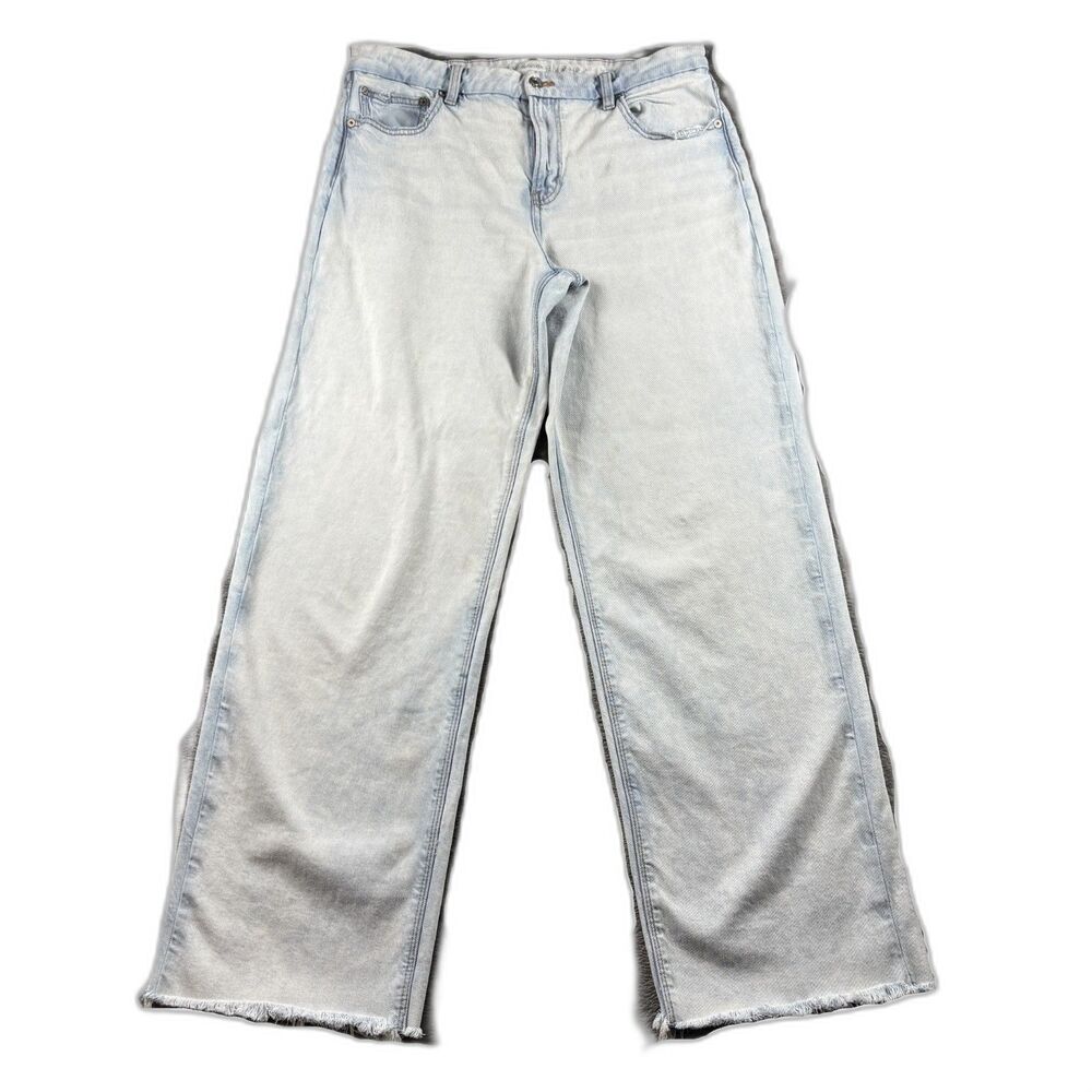 American Eagle Women Jeans Curvy Stovepipe Light Wash Baggy Frayed 12 Long P183